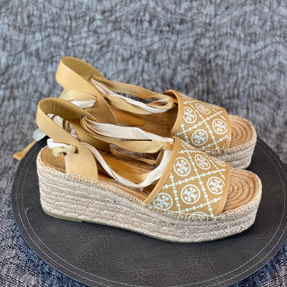 Tory Burch T Monogram Espadrille Wedge Sandal Platform Women's